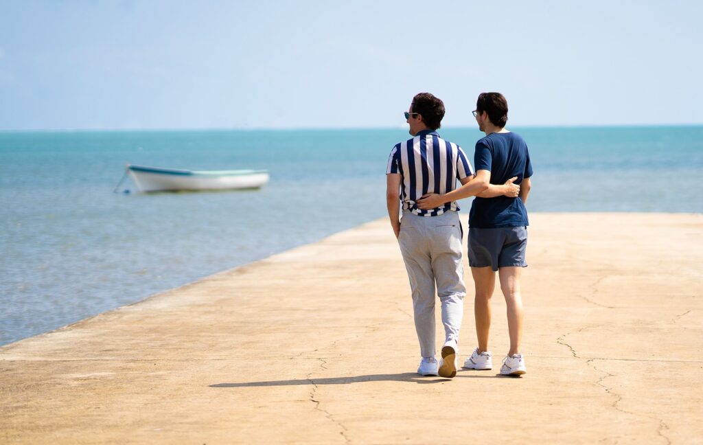 couple, coast, sea